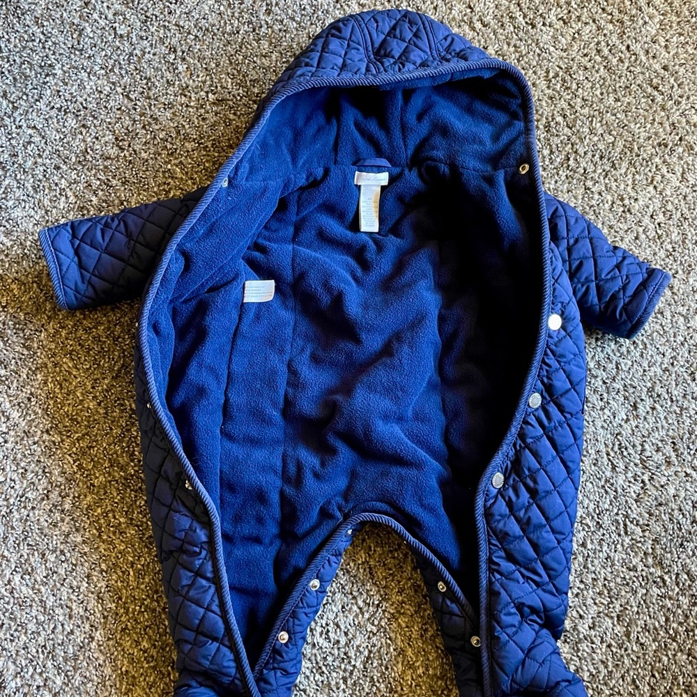 Ralph Lauren Infant Baby Boy Navy Blue Snowsuit Winter Bunting 6M Fleece-Lined - Picture 4 of 9